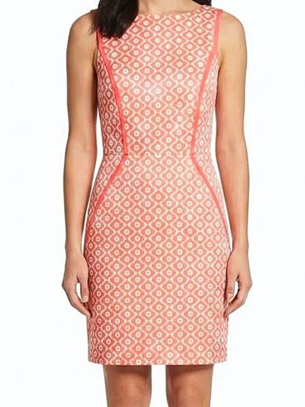 Laundry By Design Coral Abstract Retro Floral Print Sheath Dress- Sz. 8